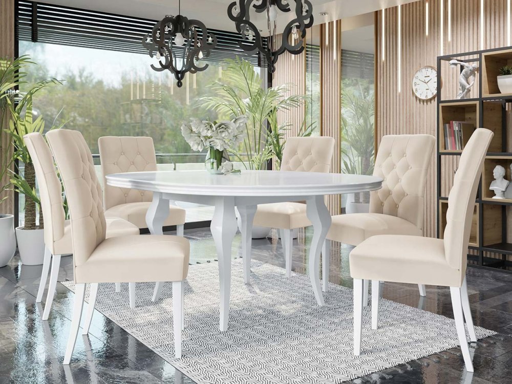 Veneti Rozkladací jedálenský stôl 120 cm so 6 stoličkami KRAM 1 - biely / béžový